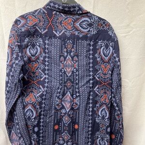 🌷Dylan Blue and Orange Long Sleeve Graphic Blouse